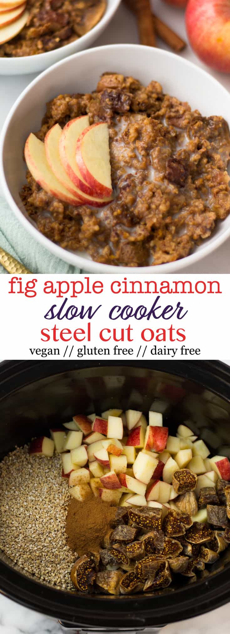 These Fig Apple Cinnamon Slower Cooker Steel Cut Oats combine the flavors of fall to provide a hearty and nutritious breakfast that feels like a treat - Eat the Gains