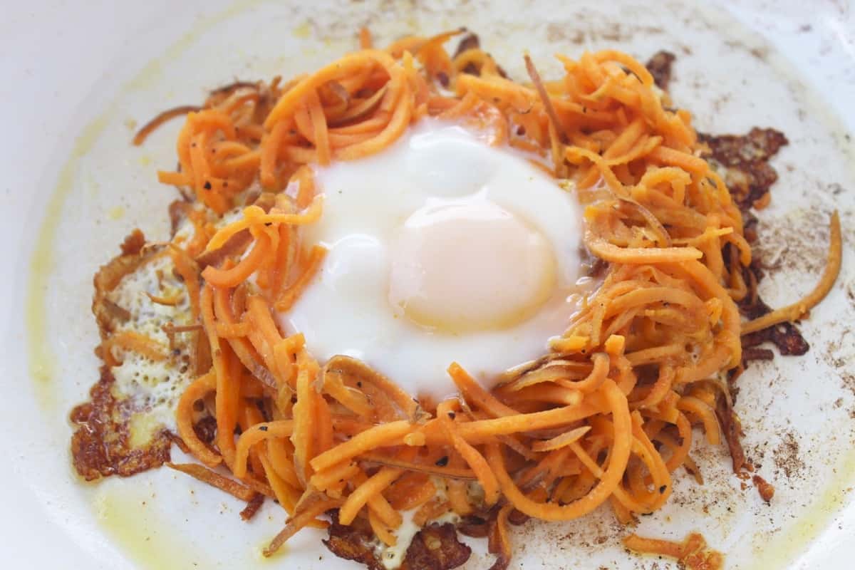 Spiralized Sweet Potato Egg in a Hole
