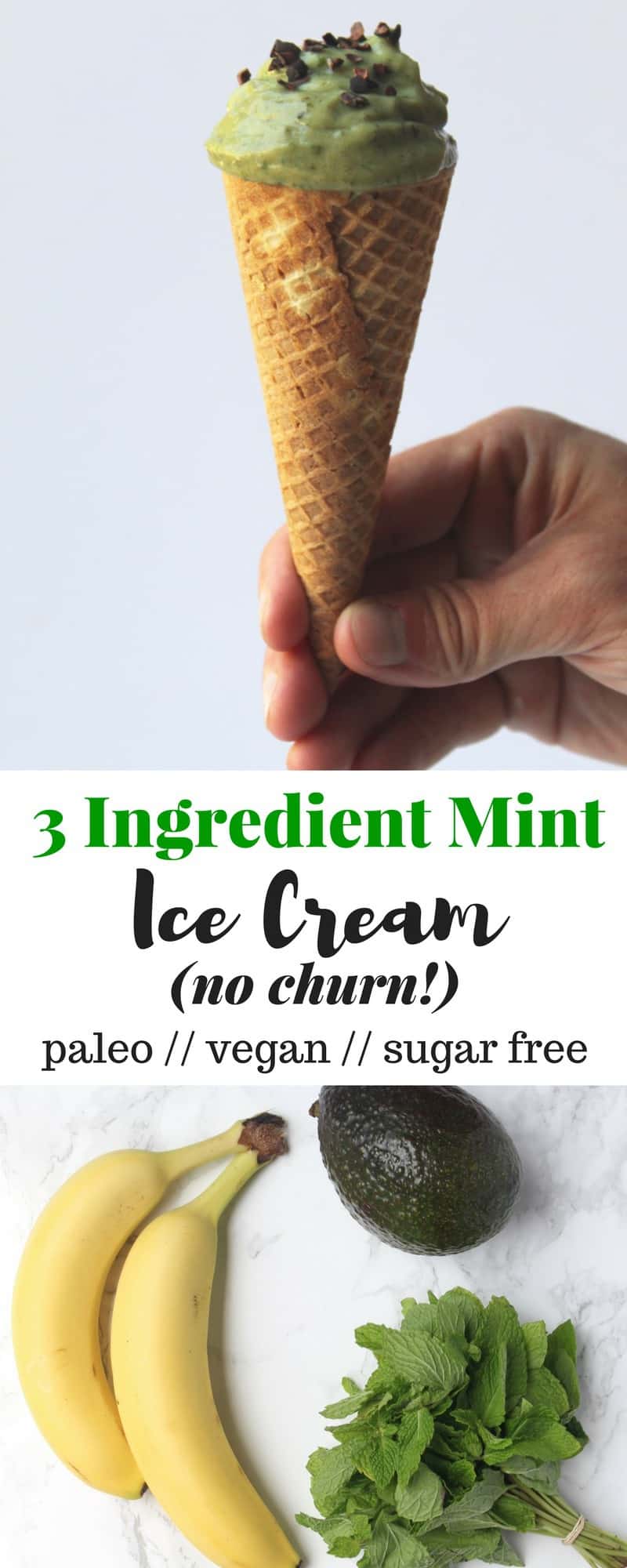 Just 3 healthy ingredients make up this Mint Ice Cream that is doesn't require an ice cream maker and can be made in under 5 minutes! Vegan, paleo, and gluten free - Eat the Gains