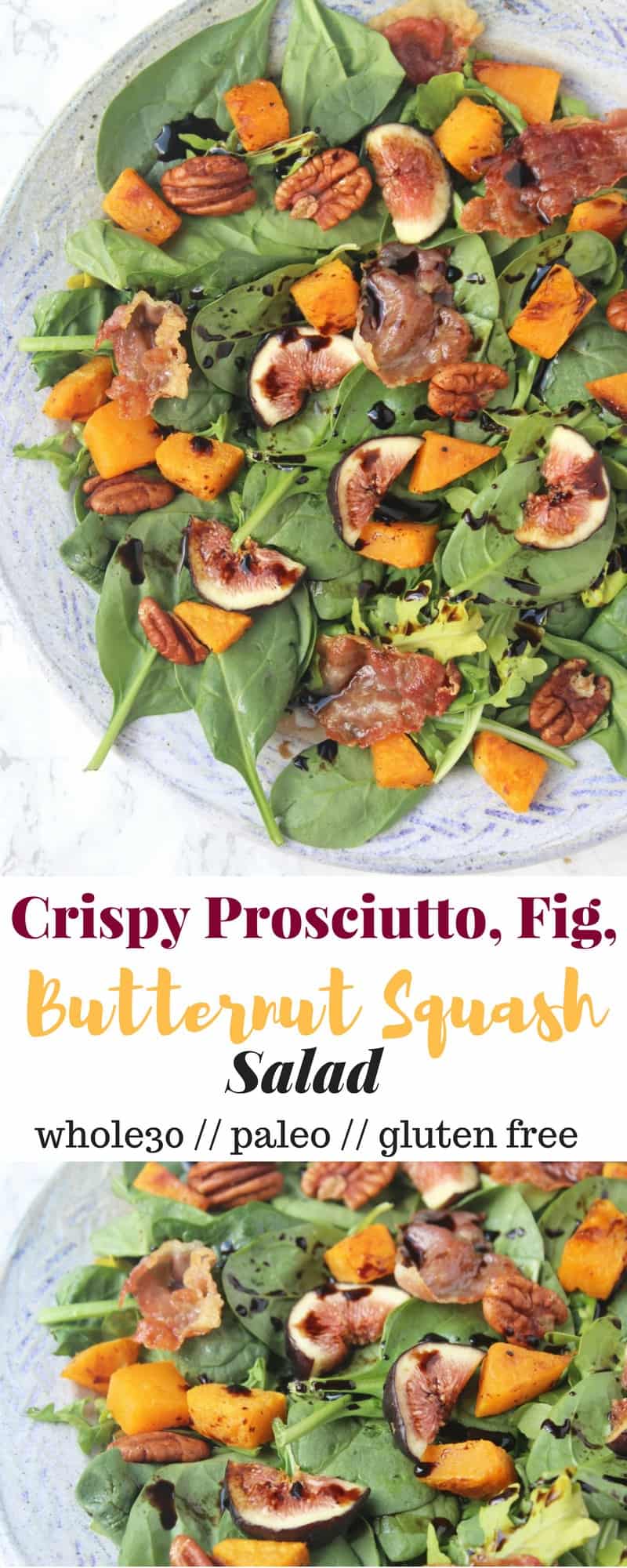 This Crispy Prosciutto & Butternut Squash Salad is an easy, flavorful, and light salad, perfect for transitioning from summer to fall. Paleo and Whole30 - Eat the Gains