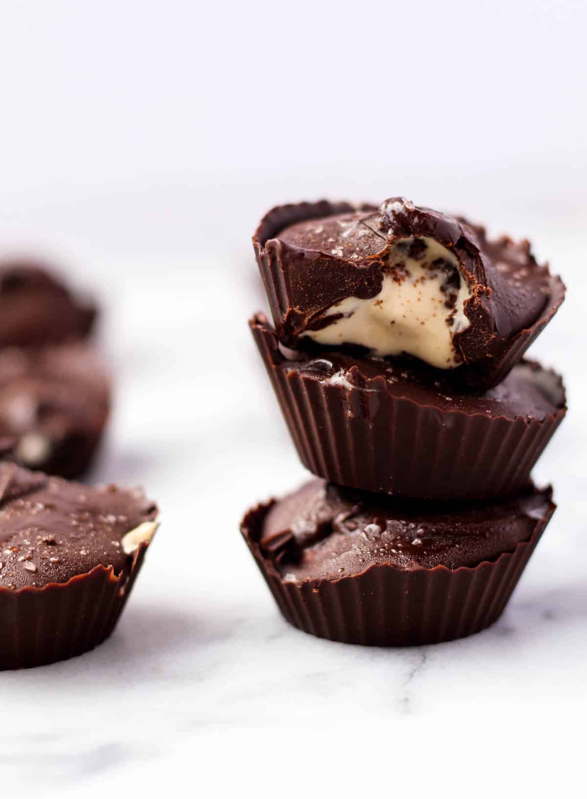 These two ingredient Vegan Salted Caramel Ice Cream Cups make an easy, dairy free, and gluten free frozen dessert perfect for entertaining or a sweet treat - Eat the Gains
