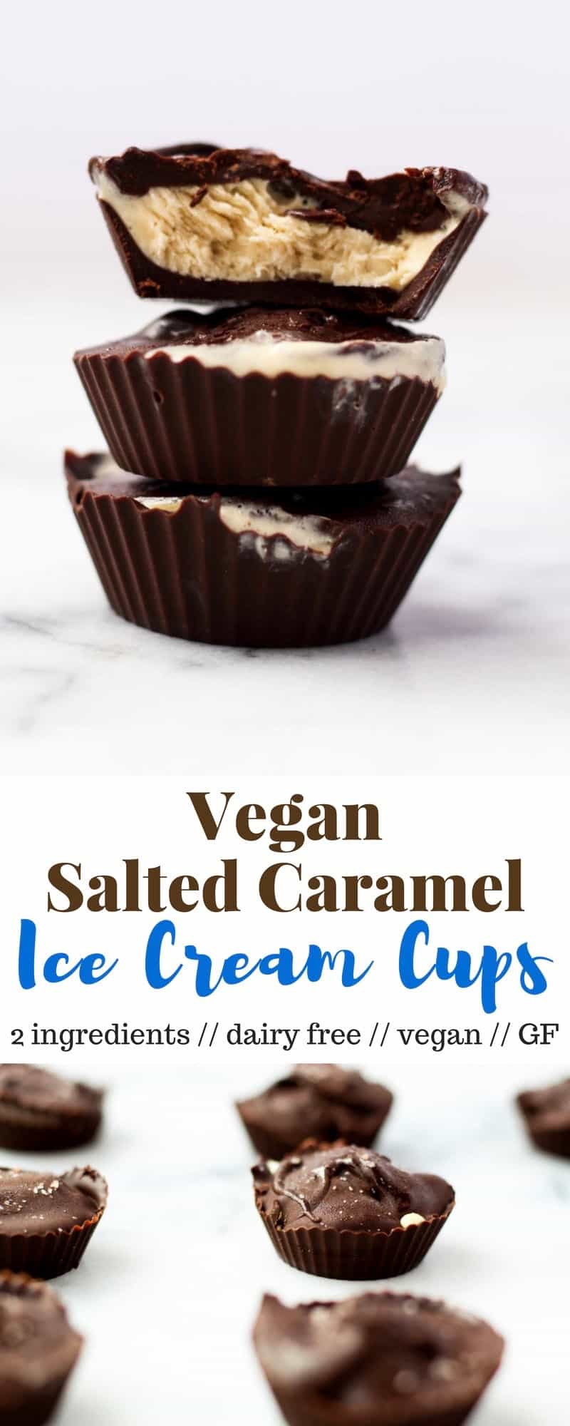 These two ingredient Vegan Salted Caramel Ice Cream Cups make an easy, dairy free, and gluten free frozen dessert perfect for entertaining or a sweet treat - Eat the Gains