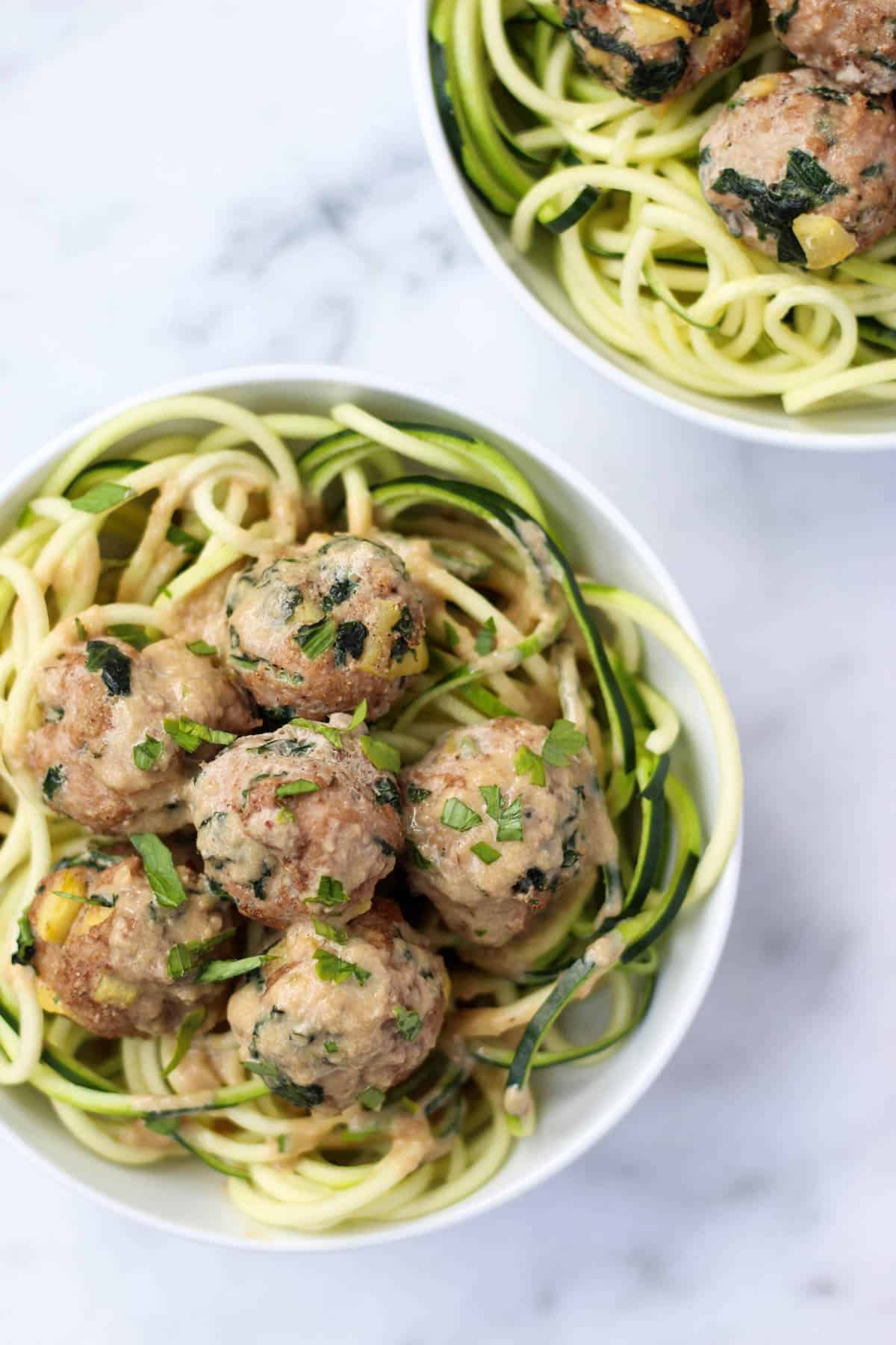 Protein, veggies, and fruit packed, these Turkey, Kale, & Apple Meatballs come together in less than 30 minutes and are paleo, gluten free, and Whole30 compliant! - Eat the Gains