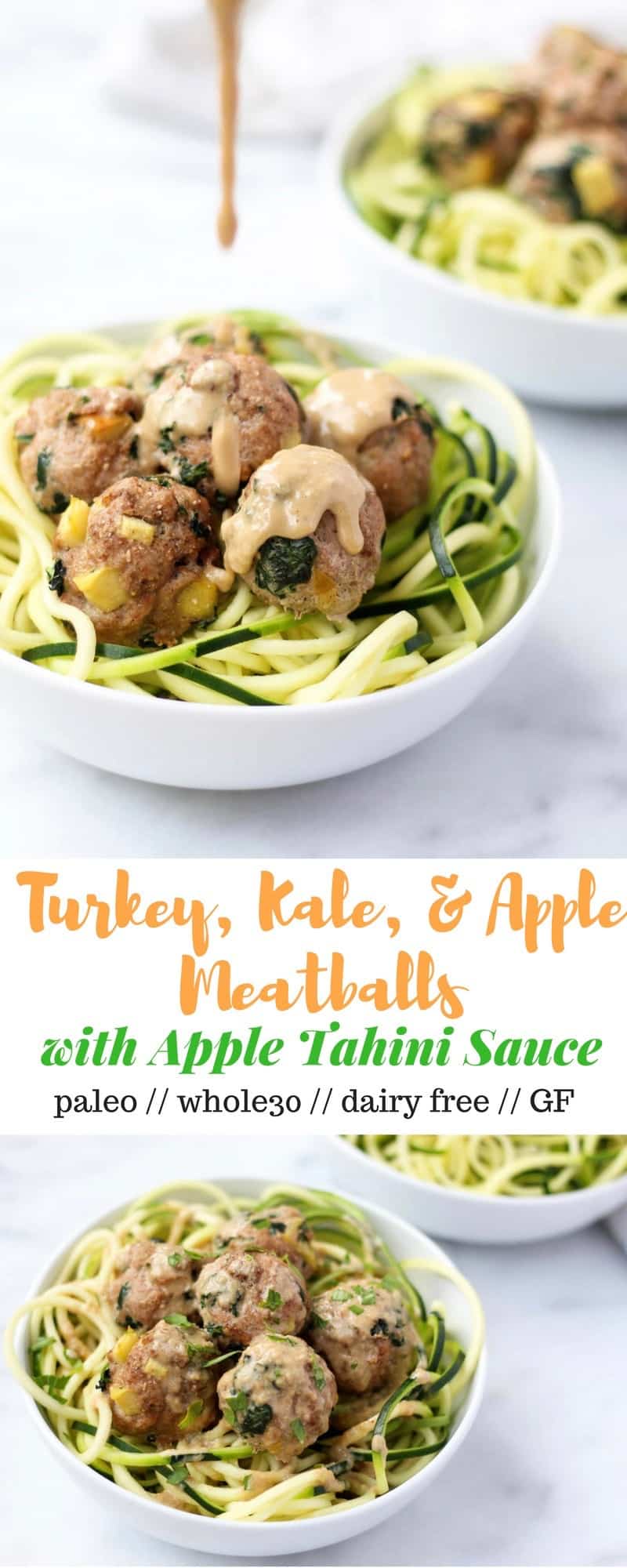 Protein, veggies, and fruit packed, these Turkey, Kale, & Apple Meatballs come together in less than 30 minutes and are paleo, gluten free, and Whole30 compliant! - Eat the Gains