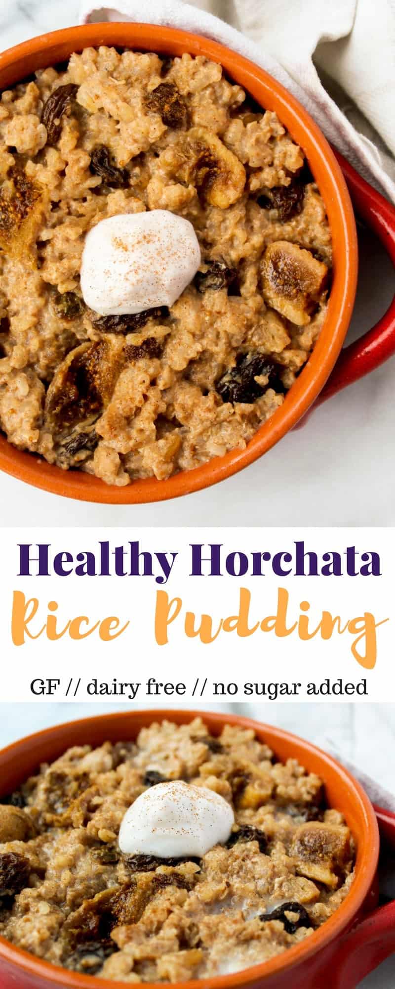 This flavored packed Healthy Horchata Rice Pudding has no sugar added and is sweetened just from dried fruit. It's also dairy free and gluten free! - Eat the Gains