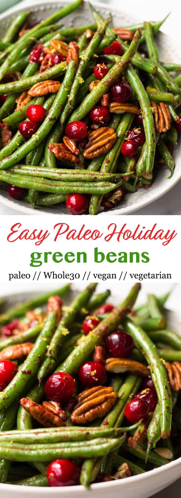 These super easy Paleo Holiday Green Beans come together in less than 10 minutes and make the perfect side to your main course - paleo, vegan, and Whole30 approved too! - Eat the Gains
