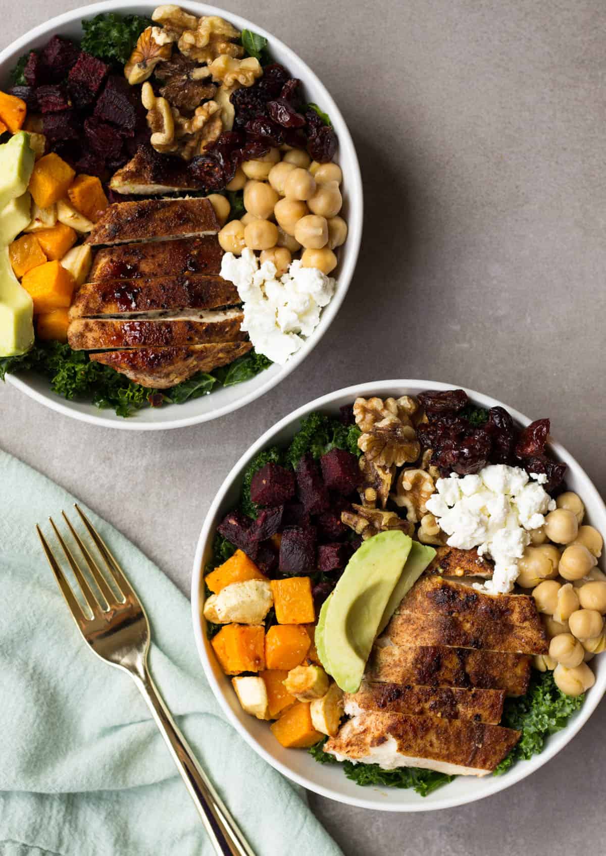 This Fall Veggie Chicken Power Bowl makes the perfect light, healthy, and gluten free winter meal - packed with protein, carbs, and healthy fats and so many vitamins & minerals! - Eat the Gains