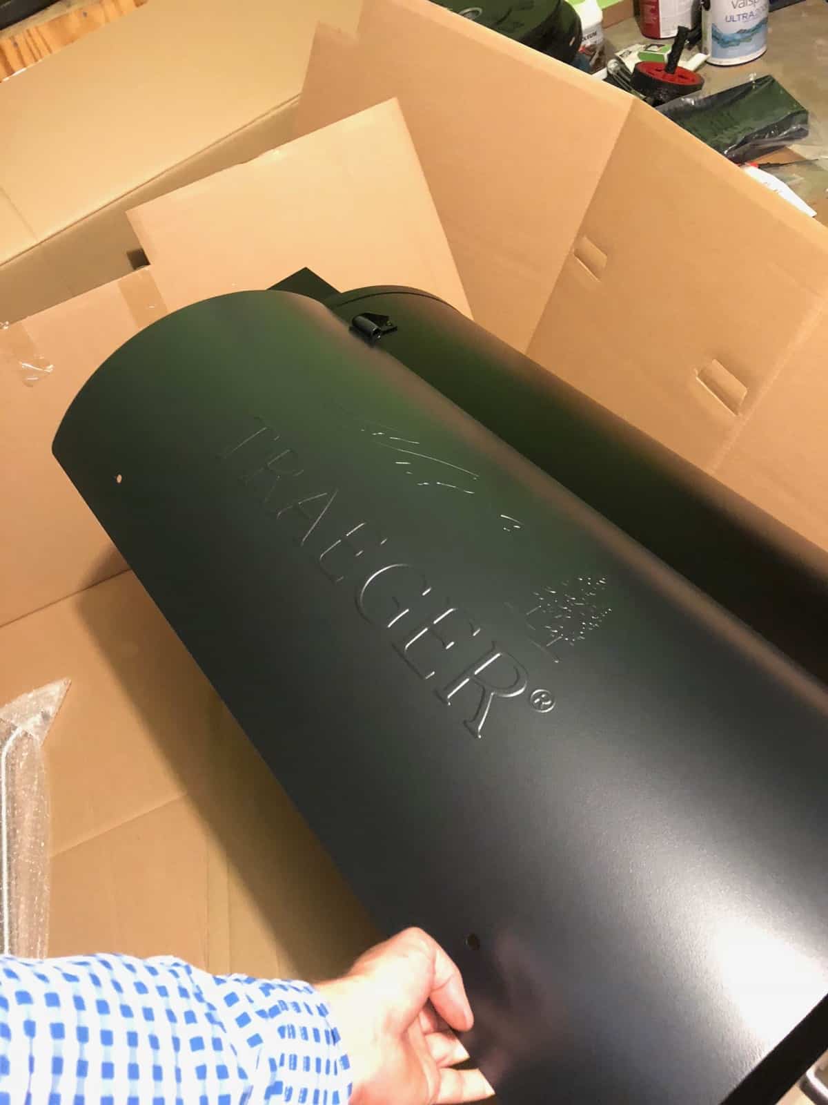 Traeger grill being unwrapped